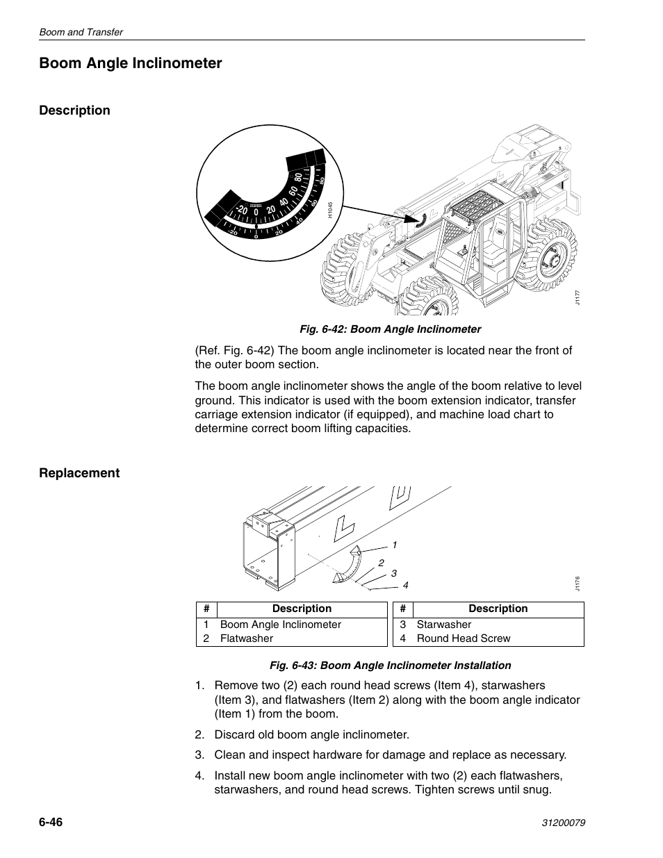 Boom angle inclinometer, Description, Replacement | Lull 1044C-54 Series II Service Manual User Manual | Page 188 / 382