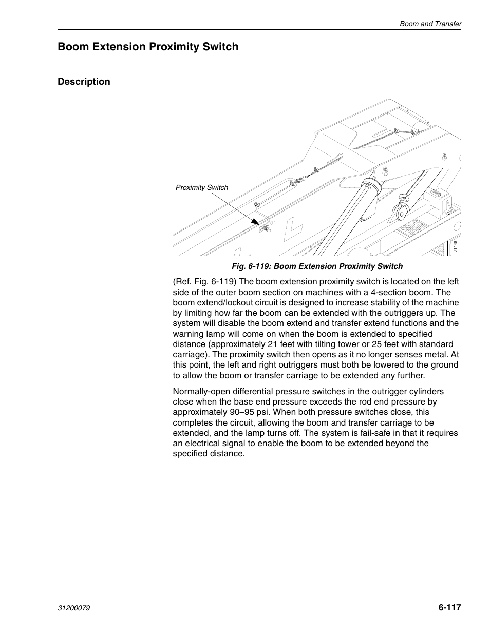 Boom extension proximity switch, Description | Lull 1044C-54 Series II Service Manual User Manual | Page 259 / 382