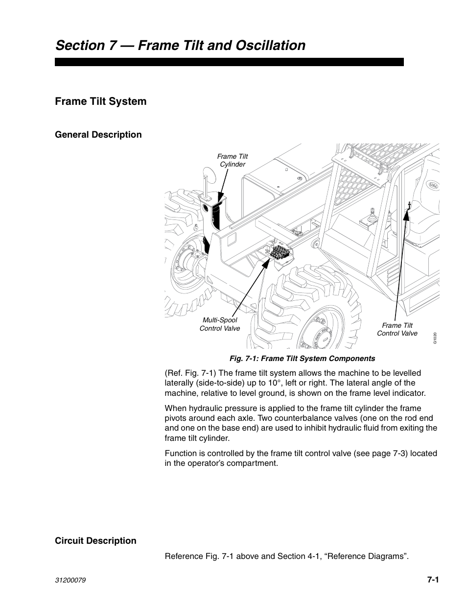 Section 7 frame tilt & oscillation, Frame tilt system | Lull 1044C-54 Series II Service Manual User Manual | Page 283 / 382