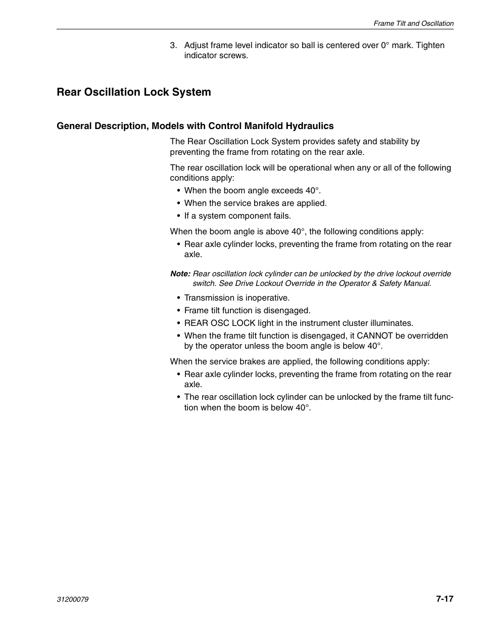 Rear oscillation lock system | Lull 1044C-54 Series II Service Manual User Manual | Page 299 / 382