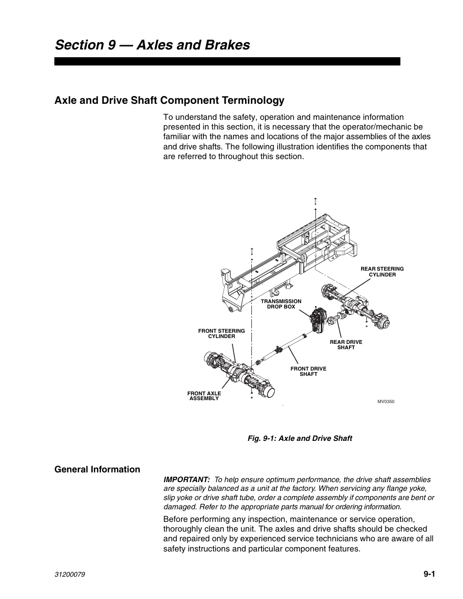 Section 9 axles & brakes, Axle and drive shaft component terminology, General information | Lull 1044C-54 Series II Service Manual User Manual | Page 345 / 382