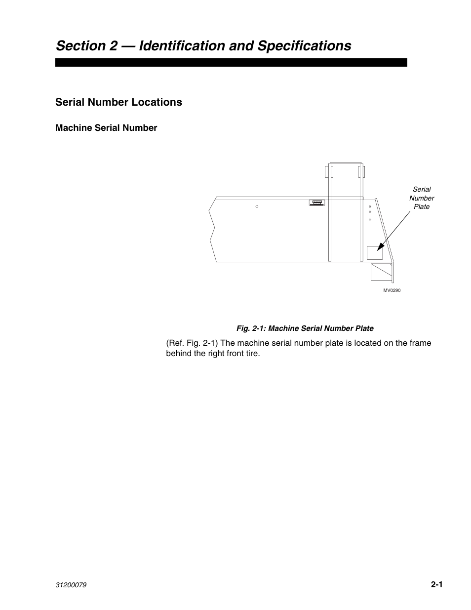 Section 2 identification & specifications, Serial number locations, Machine serial number | Lull 1044C-54 Series II Service Manual User Manual | Page 35 / 382