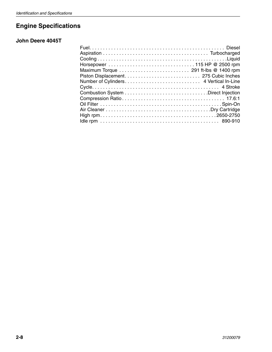 Engine specifications | Lull 1044C-54 Series II Service Manual User Manual | Page 42 / 382