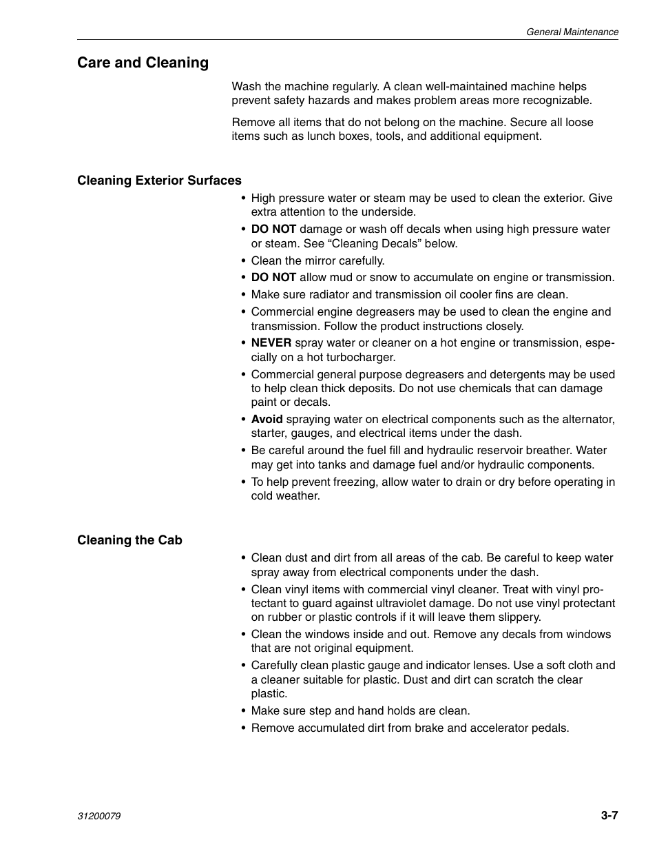 Care and cleaning | Lull 1044C-54 Series II Service Manual User Manual | Page 51 / 382