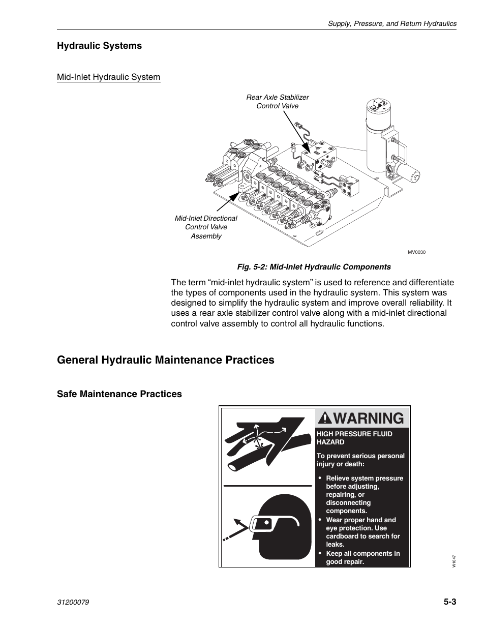 Warning, General hydraulic maintenance practices, Hydraulic systems | Safe maintenance practices | Lull 1044C-54 Series II Service Manual User Manual | Page 85 / 382