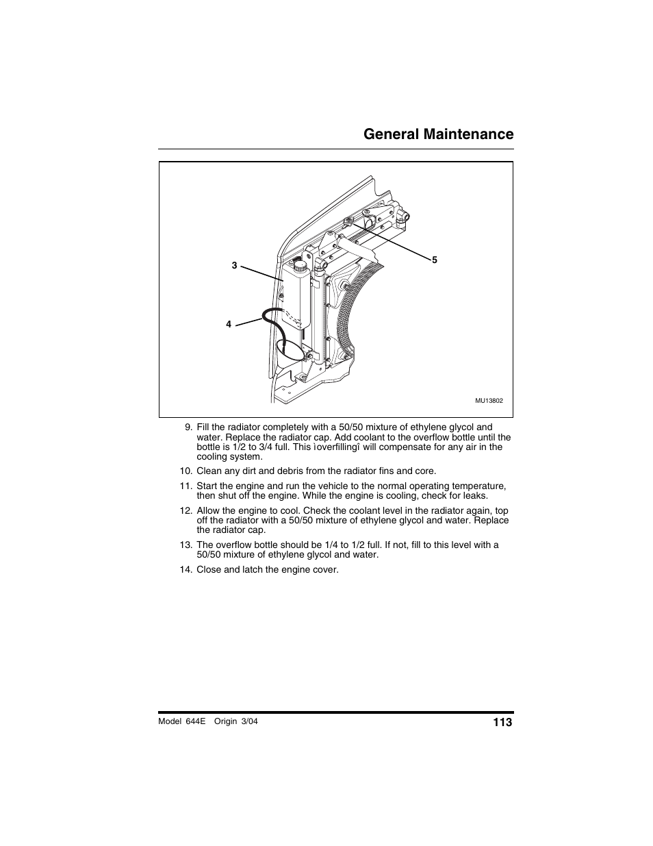 Close and latch the engine cover, General maintenance | Lull 644E-42 Operation Manual User Manual | Page 115 / 200