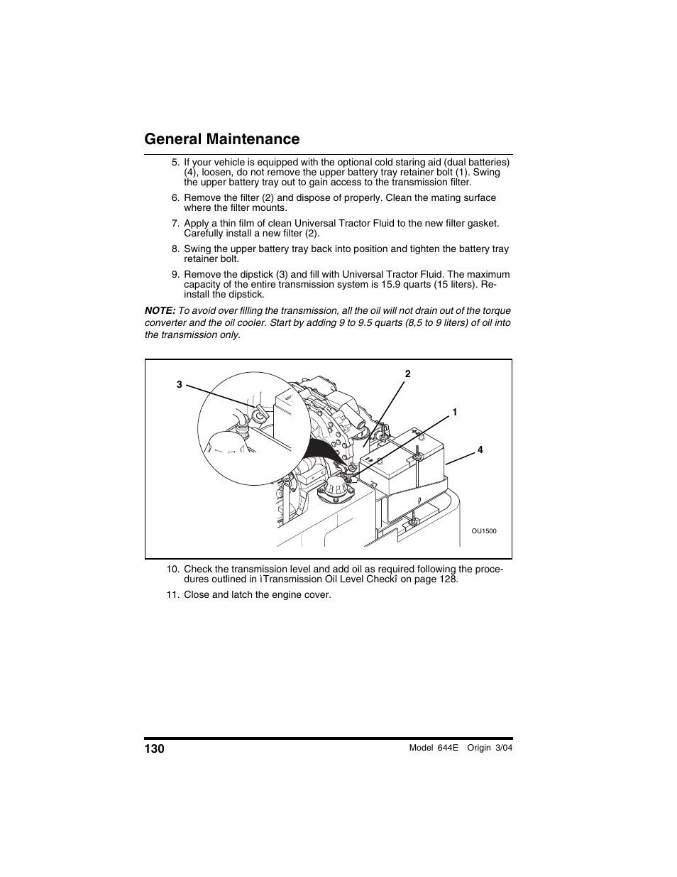 Close and latch the engine cover, General maintenance | Lull 644E-42 Operation Manual User Manual | Page 132 / 200