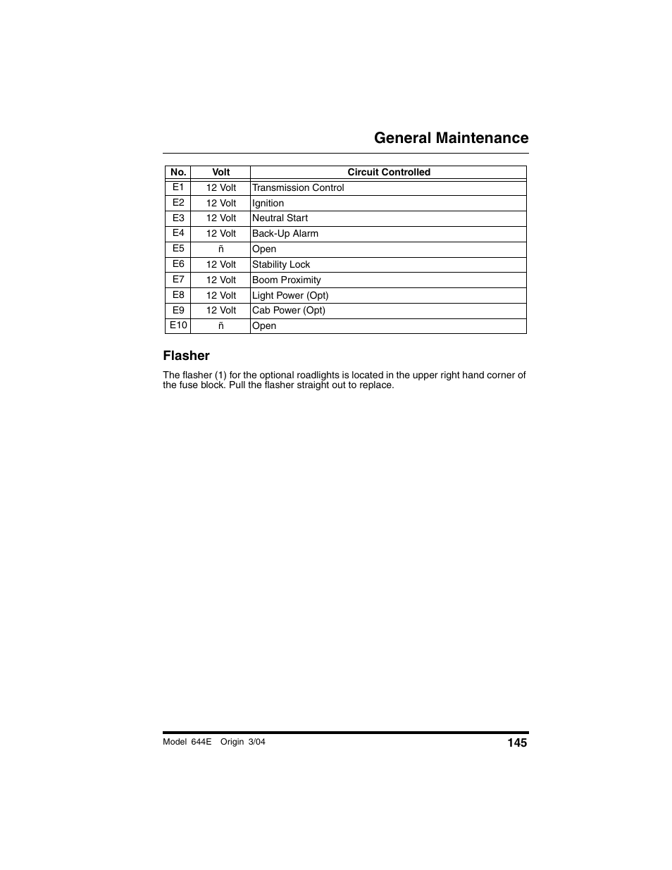 Flasher, General maintenance | Lull 644E-42 Operation Manual User Manual | Page 147 / 200