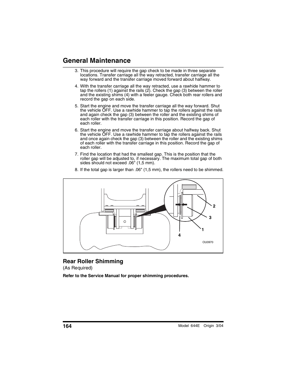 Rear roller shimming, As required), General maintenance | Lull 644E-42 Operation Manual User Manual | Page 166 / 200