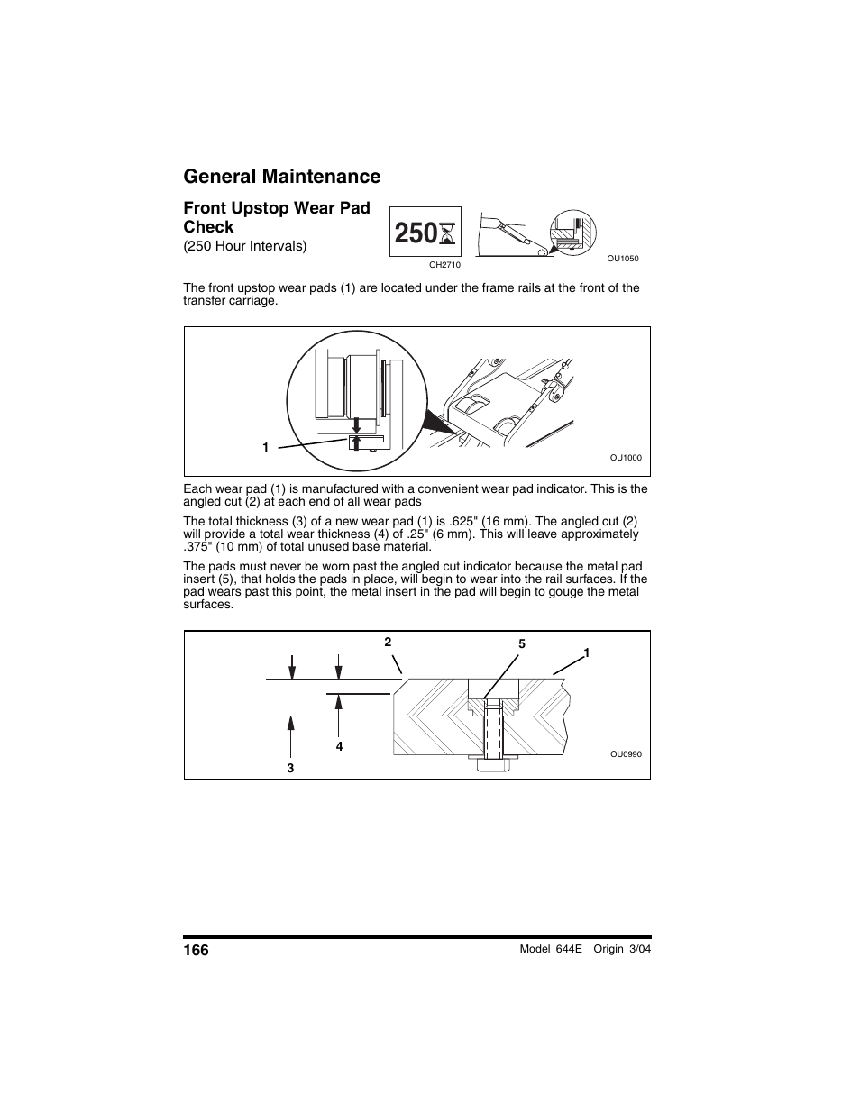 Front upstop wear pad check, 250 hour intervals), General maintenance | Lull 644E-42 Operation Manual User Manual | Page 168 / 200