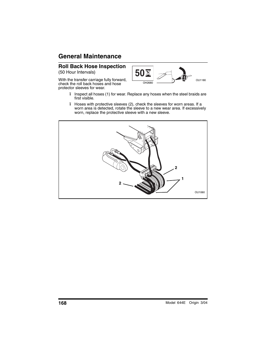 Roll back hose inspection, 50 hour intervals), General maintenance | Lull 644E-42 Operation Manual User Manual | Page 170 / 200