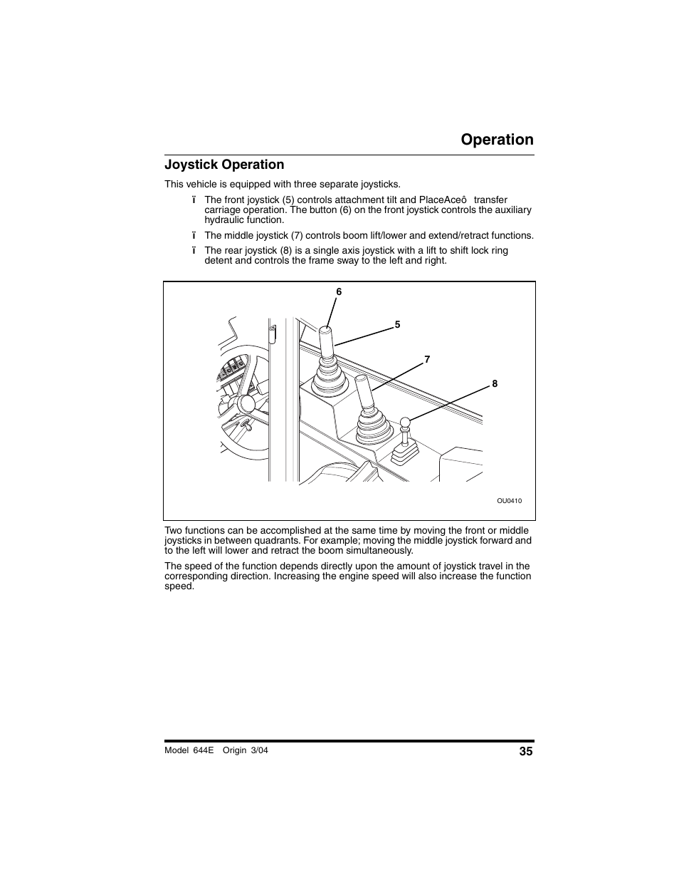 Joystick operation, Operation | Lull 644E-42 Operation Manual User Manual | Page 37 / 200