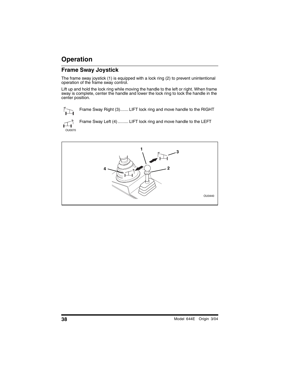 Frame sway joystick, Operation | Lull 644E-42 Operation Manual User Manual | Page 40 / 200