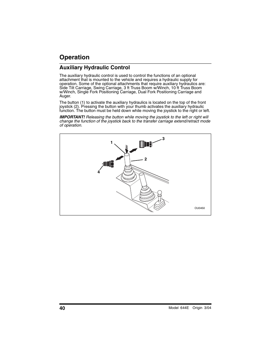 Auxiliary hydraulic control, Operation | Lull 644E-42 Operation Manual User Manual | Page 42 / 200