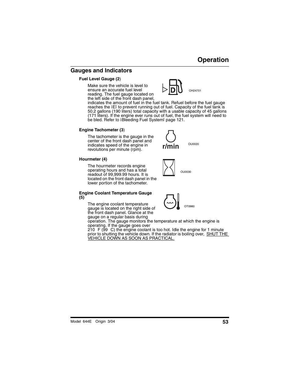 Gauges and indicators, R/min, Operation | Lull 644E-42 Operation Manual User Manual | Page 55 / 200