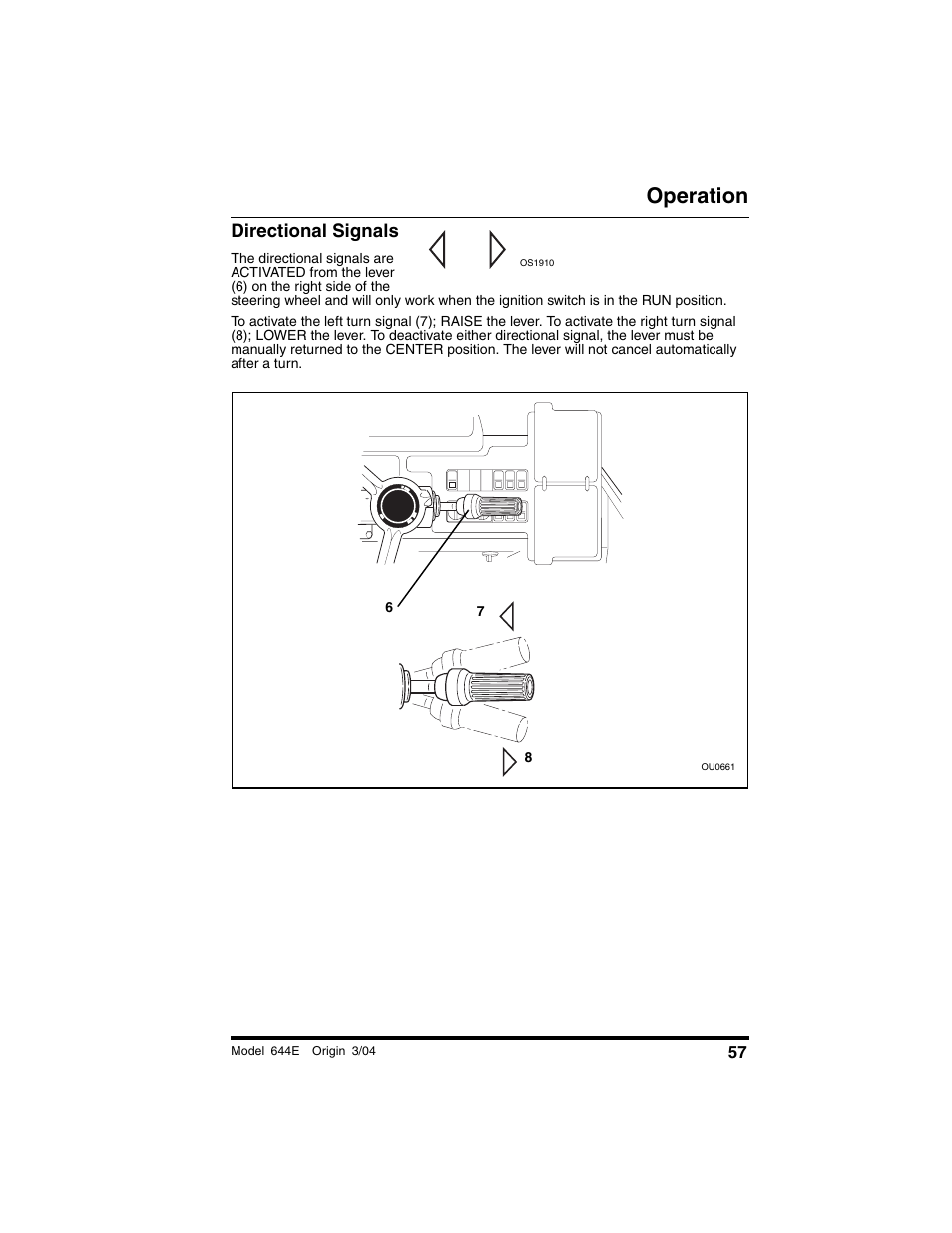 Directional signals, Operation | Lull 644E-42 Operation Manual User Manual | Page 59 / 200