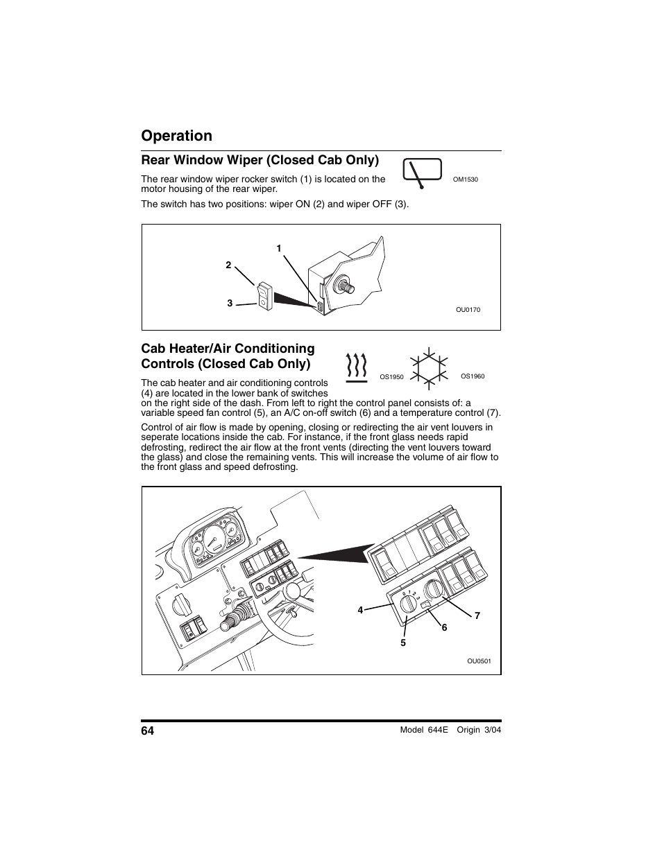 Rear window wiper (closed cab only), Operation | Lull 644E-42 Operation Manual User Manual | Page 66 / 200