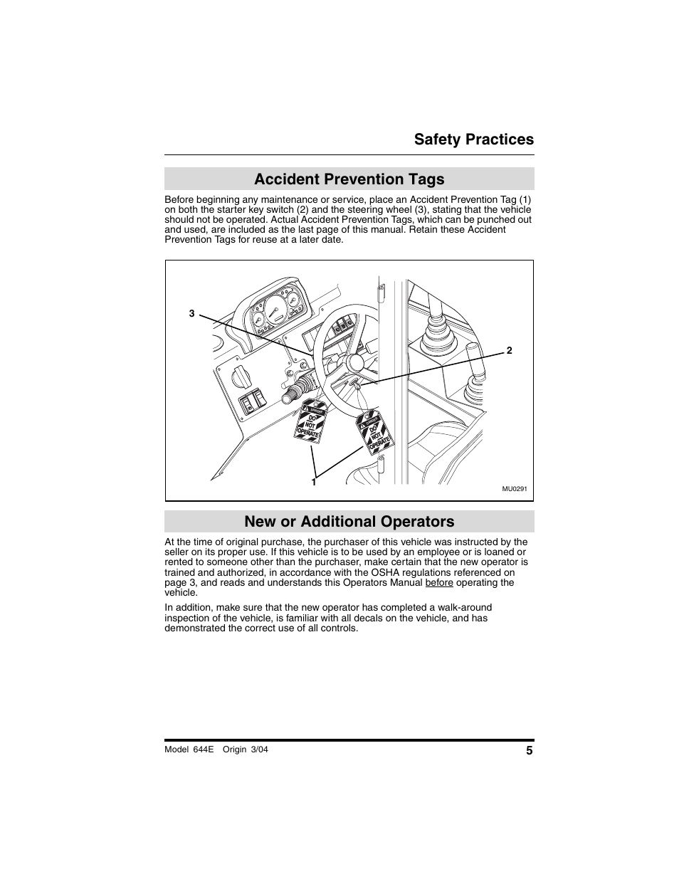 Accident prevention tags, New or additional operators, Safety practices | Lull 644E-42 Operation Manual User Manual | Page 7 / 200