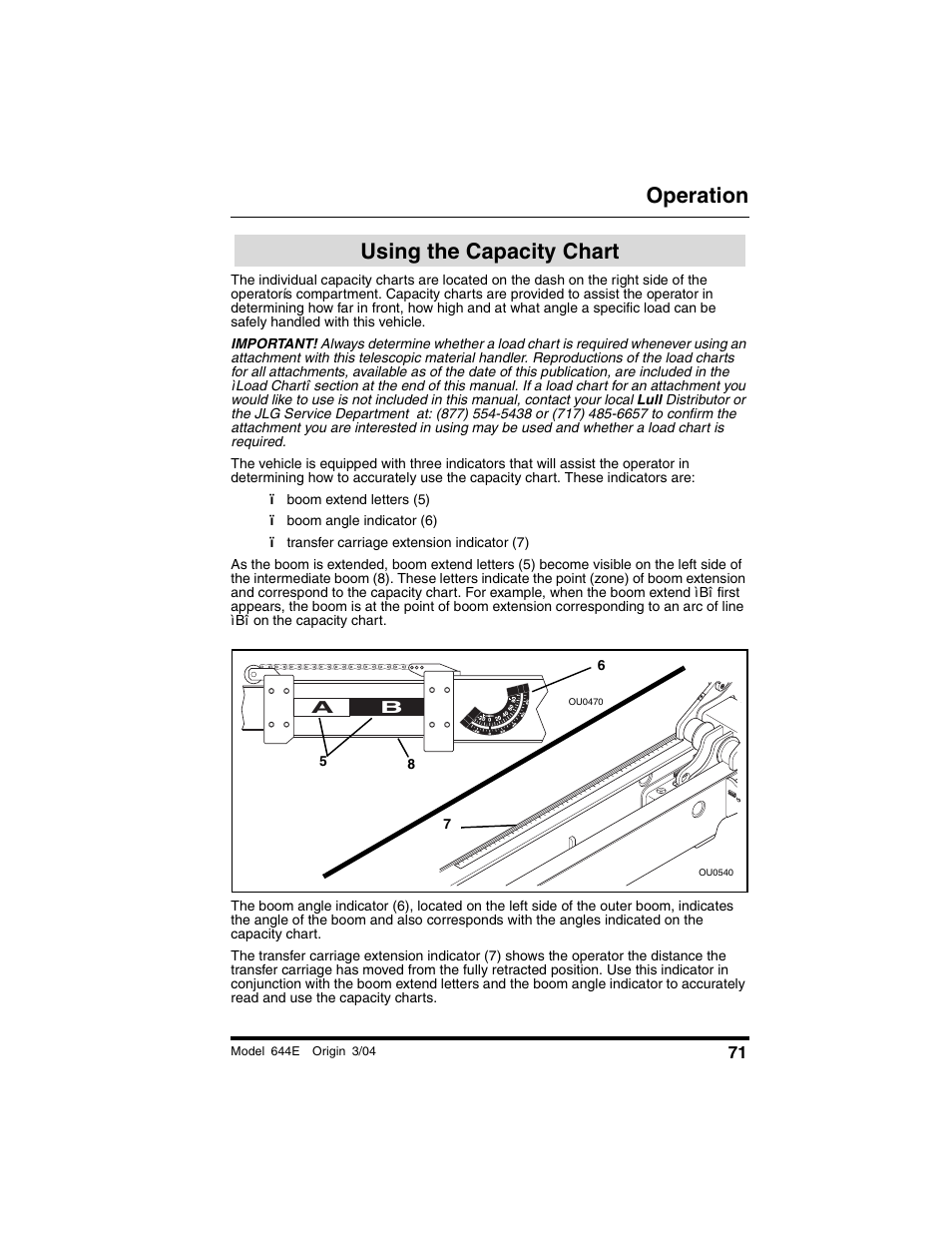 Using the capacity chart, Operation | Lull 644E-42 Operation Manual User Manual | Page 73 / 200