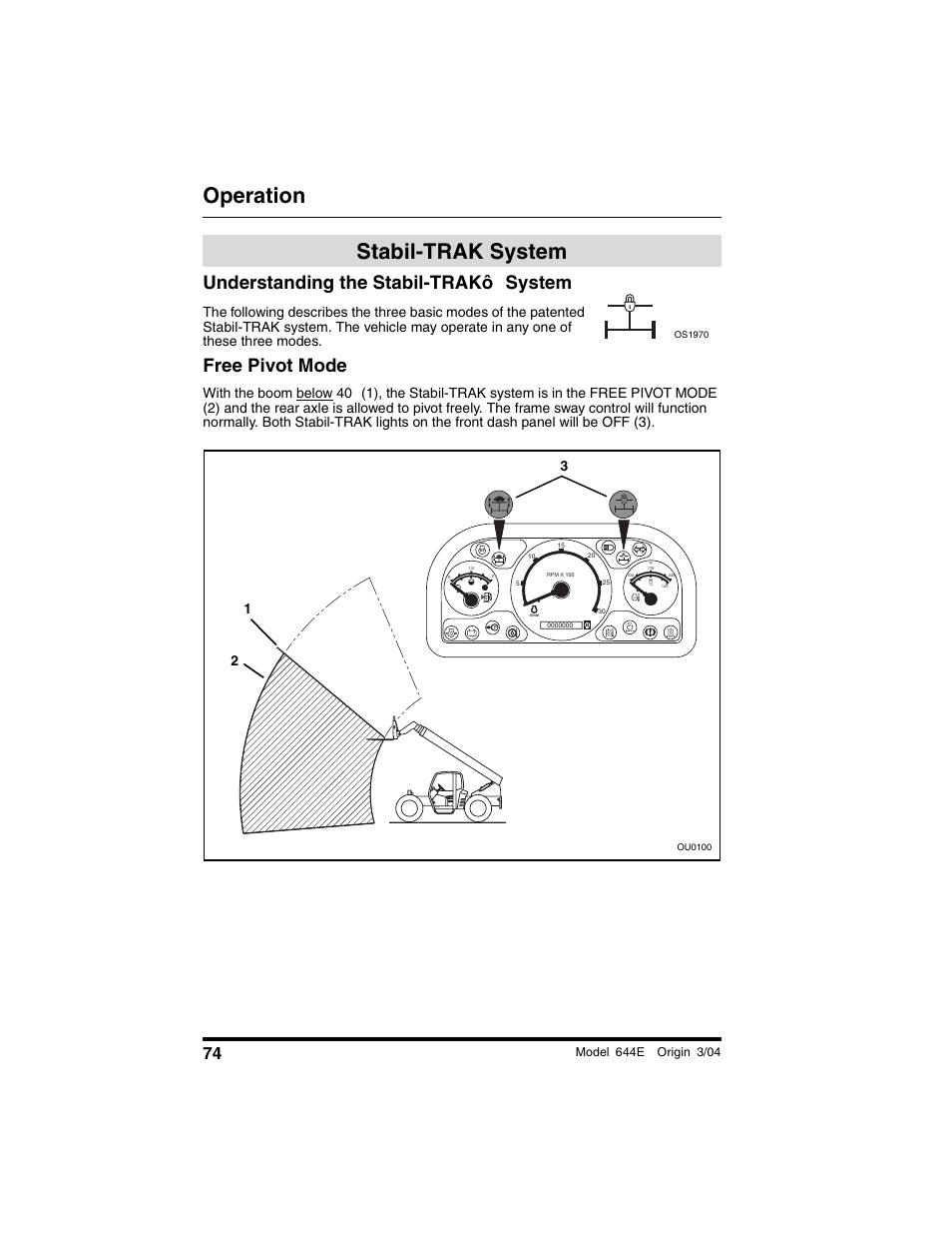 Stabil-trak system, Understanding the stabil-trak™ system, Free pivot mode | Operation, Understanding the stabil-trakô system | Lull 644E-42 Operation Manual User Manual | Page 76 / 200