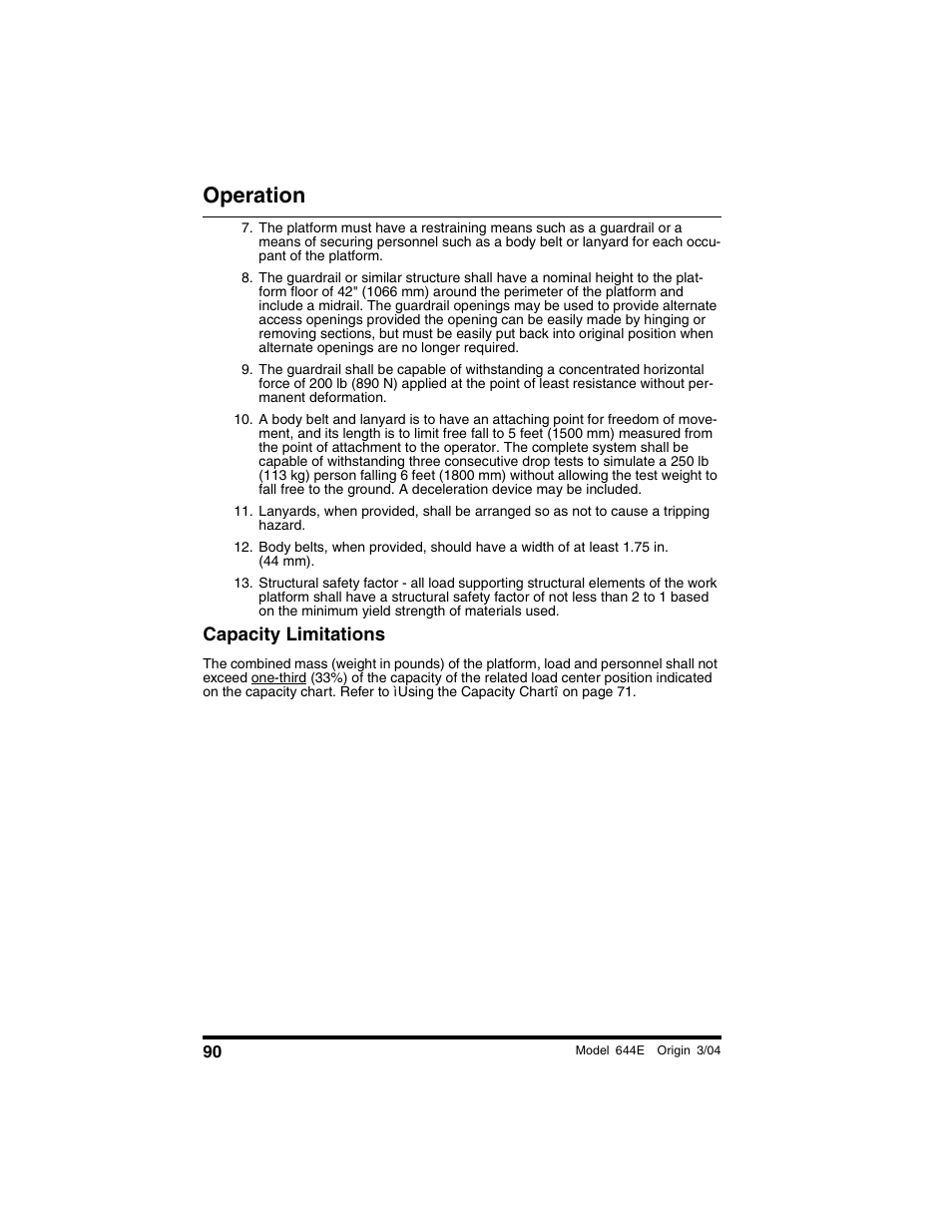 Capacity limitations, Operation | Lull 644E-42 Operation Manual User Manual | Page 92 / 200