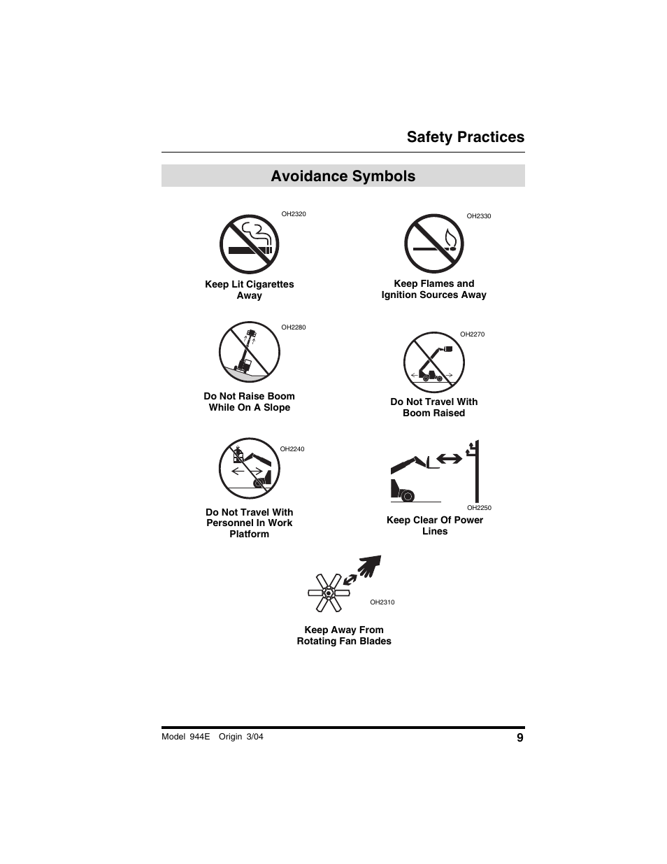 Avoidance symbols, Safety practices | Lull 944E-42 Operation Manual User Manual | Page 11 / 200