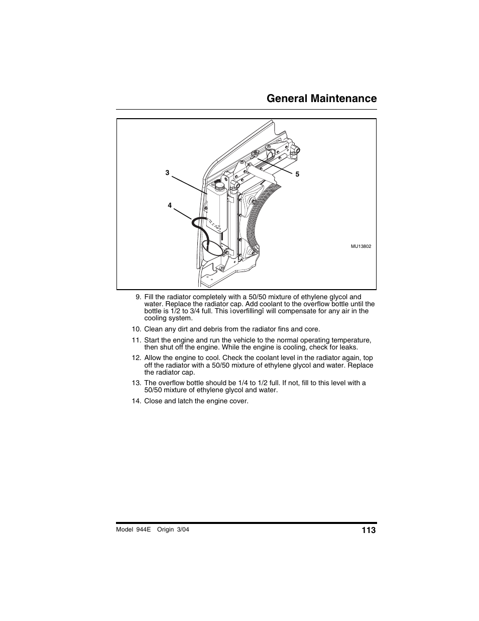 Close and latch the engine cover, General maintenance | Lull 944E-42 Operation Manual User Manual | Page 115 / 200