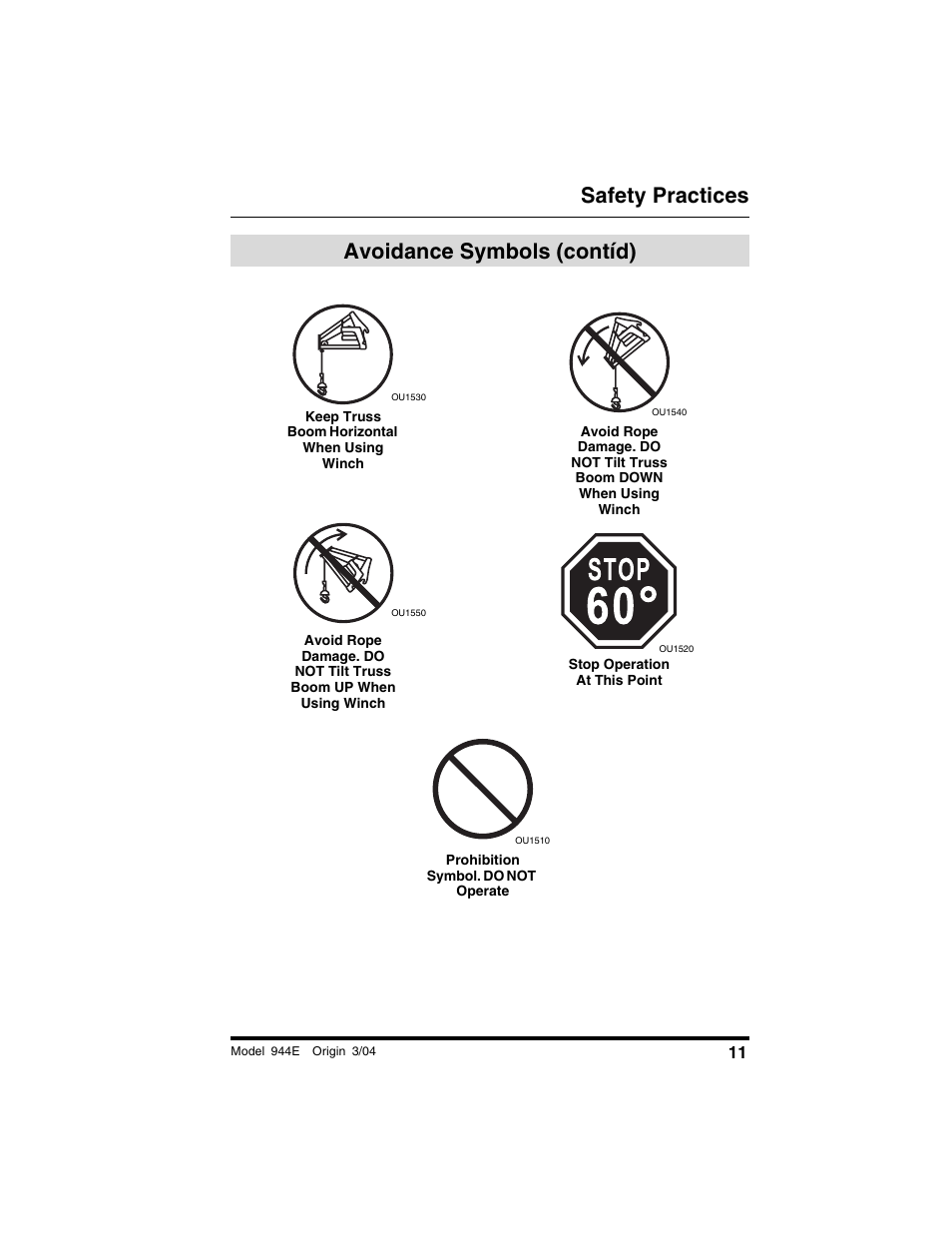 Avoidance symbols (cont’d), Safety practices, Avoidance symbols (contíd) | Lull 944E-42 Operation Manual User Manual | Page 13 / 200