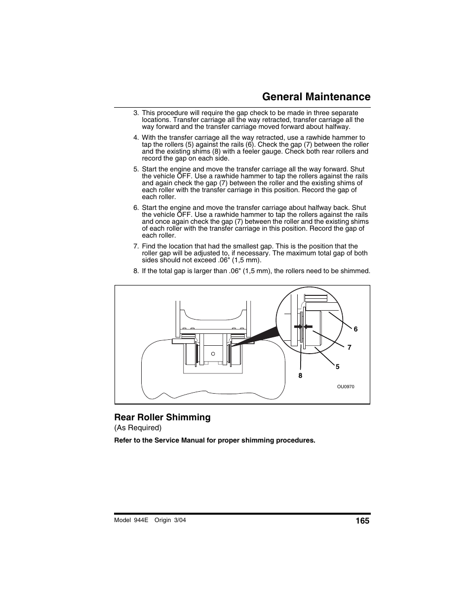 Rear roller shimming, As required), General maintenance | Lull 944E-42 Operation Manual User Manual | Page 167 / 200