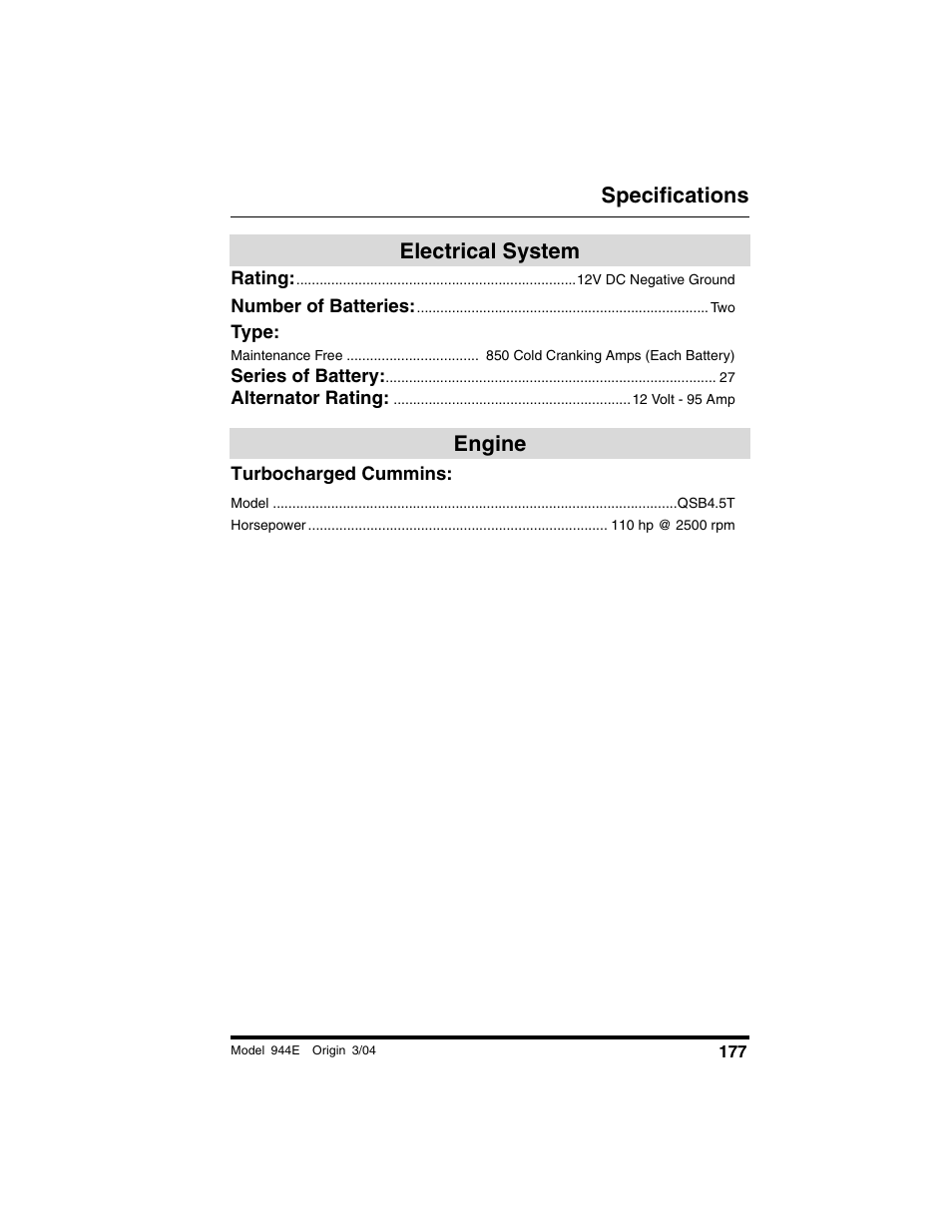 Electrical system, Engine, Turbocharged cummins | Electrical system engine, Specifications | Lull 944E-42 Operation Manual User Manual | Page 179 / 200