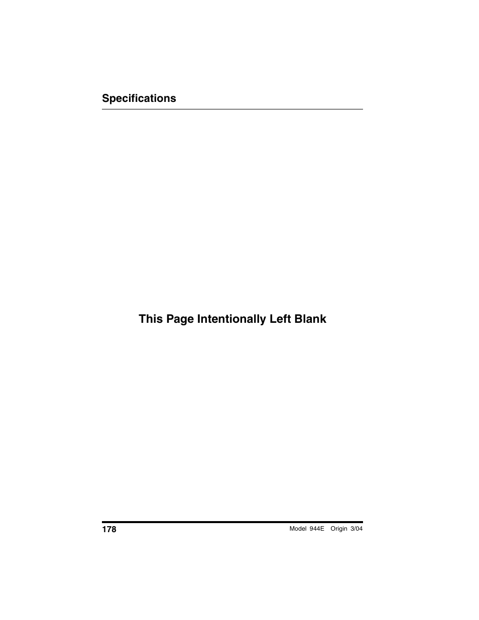 This page intentionally left blank, Specifications | Lull 944E-42 Operation Manual User Manual | Page 180 / 200