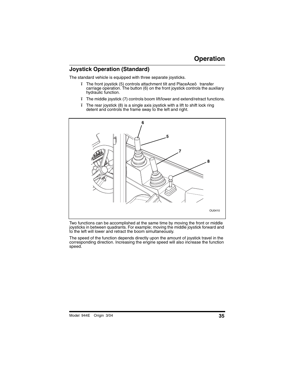 Joystick operation (standard), Operation | Lull 944E-42 Operation Manual User Manual | Page 37 / 200