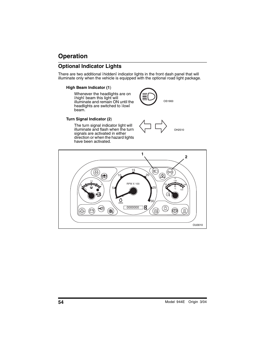 Optional indicator lights, Operation | Lull 944E-42 Operation Manual User Manual | Page 56 / 200