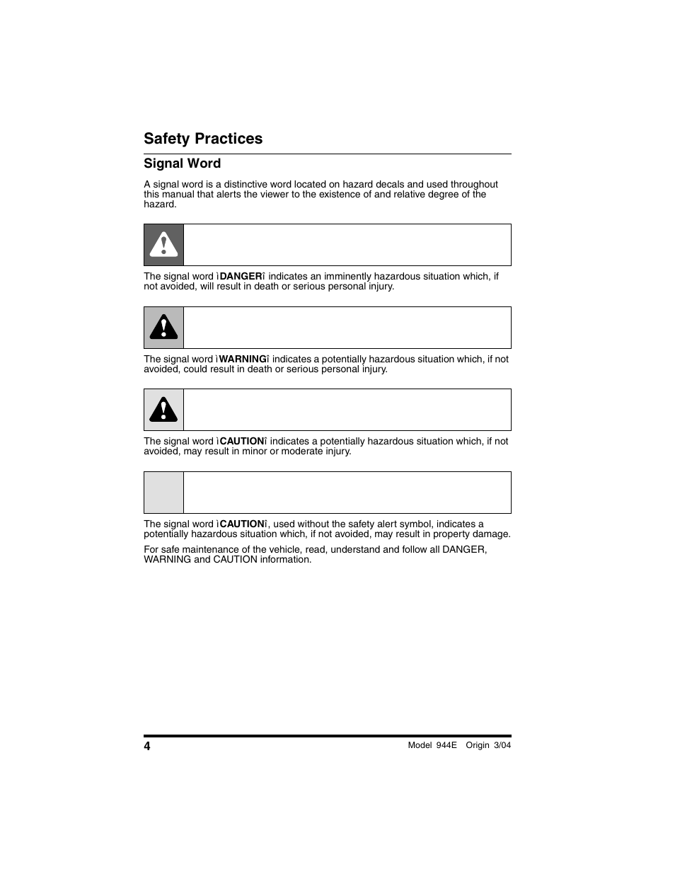 Signal word, Danger: warning: caution: caution | Lull 944E-42 Operation Manual User Manual | Page 6 / 200