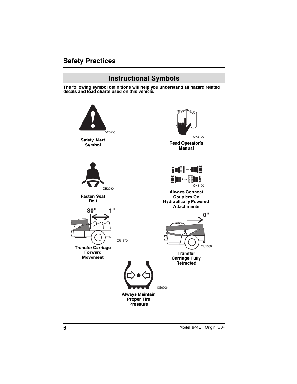 Instructional symbols, Safety practices | Lull 944E-42 Operation Manual User Manual | Page 8 / 200