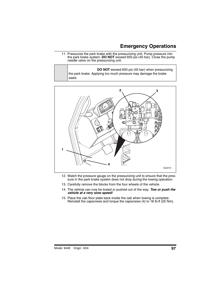 Caution, Emergency operations | Lull 944E-42 Operation Manual User Manual | Page 99 / 200