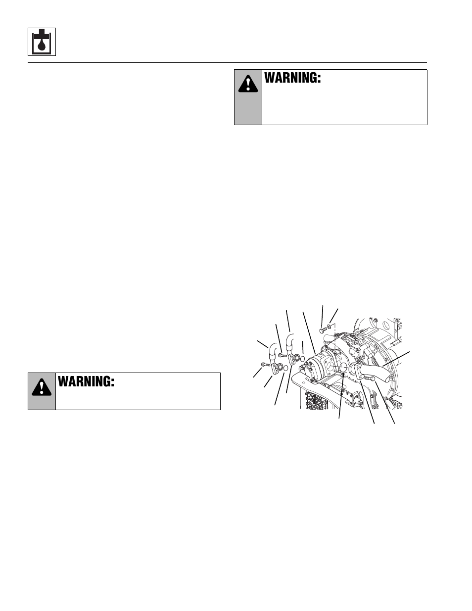 To section 8.11.2, “pump replacement, Section 8.11.2, “pump replacement,” f, Pump failure analysis | Pump replacement, Warning | Lull 944E-42 Service Manual User Manual | Page 418 / 846