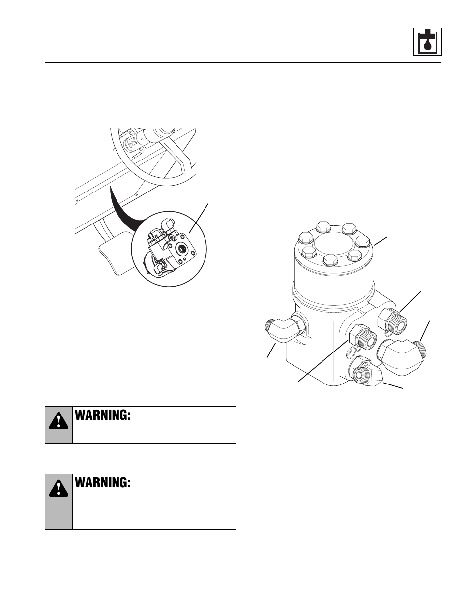 Power steering valve, Warning | Lull 944E-42 Service Manual User Manual | Page 453 / 846