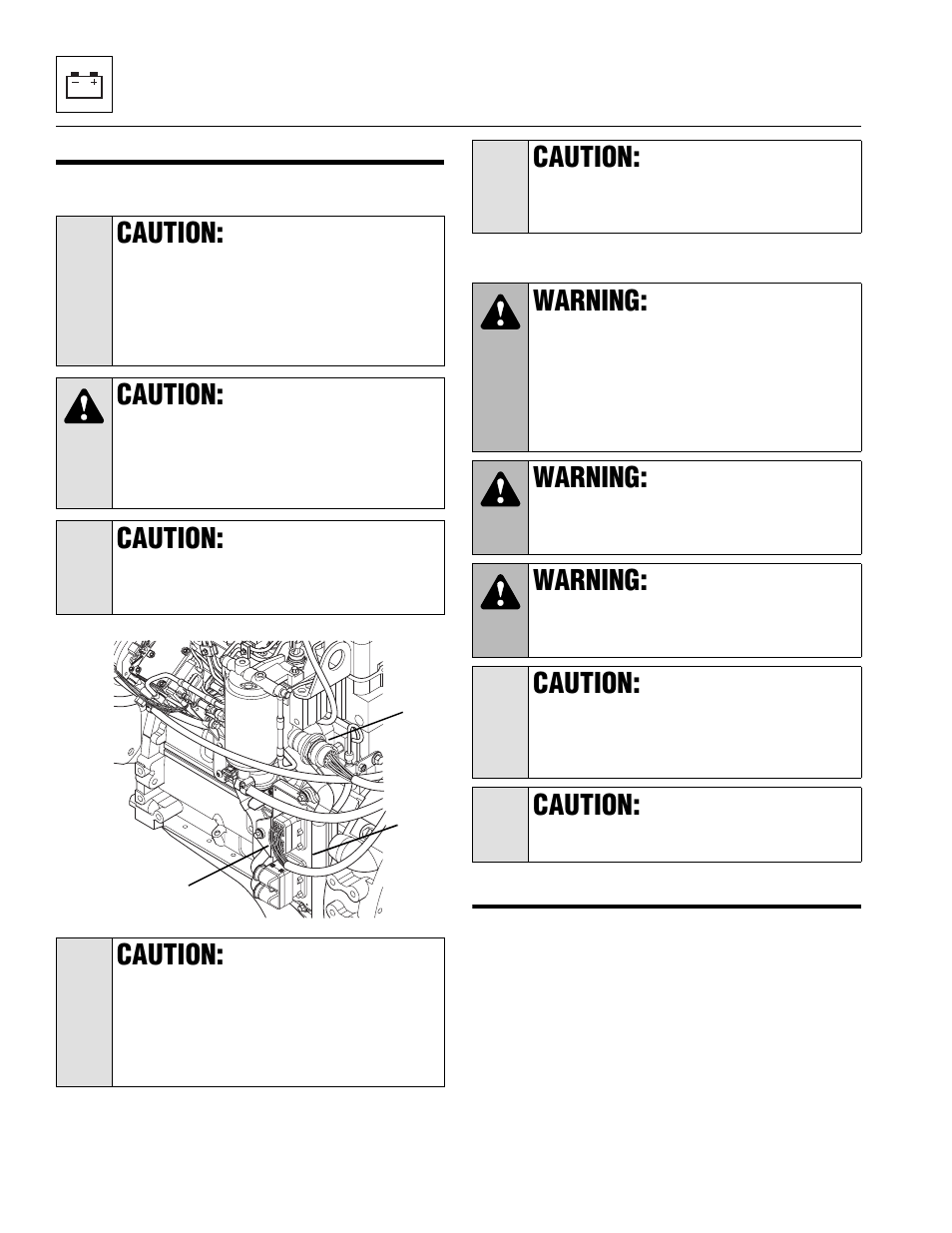 Service warnings, Specifications, 2 service warnings | General, Battery, 3 specifications, Caution, Warning | Lull 944E-42 Service Manual User Manual | Page 528 / 846