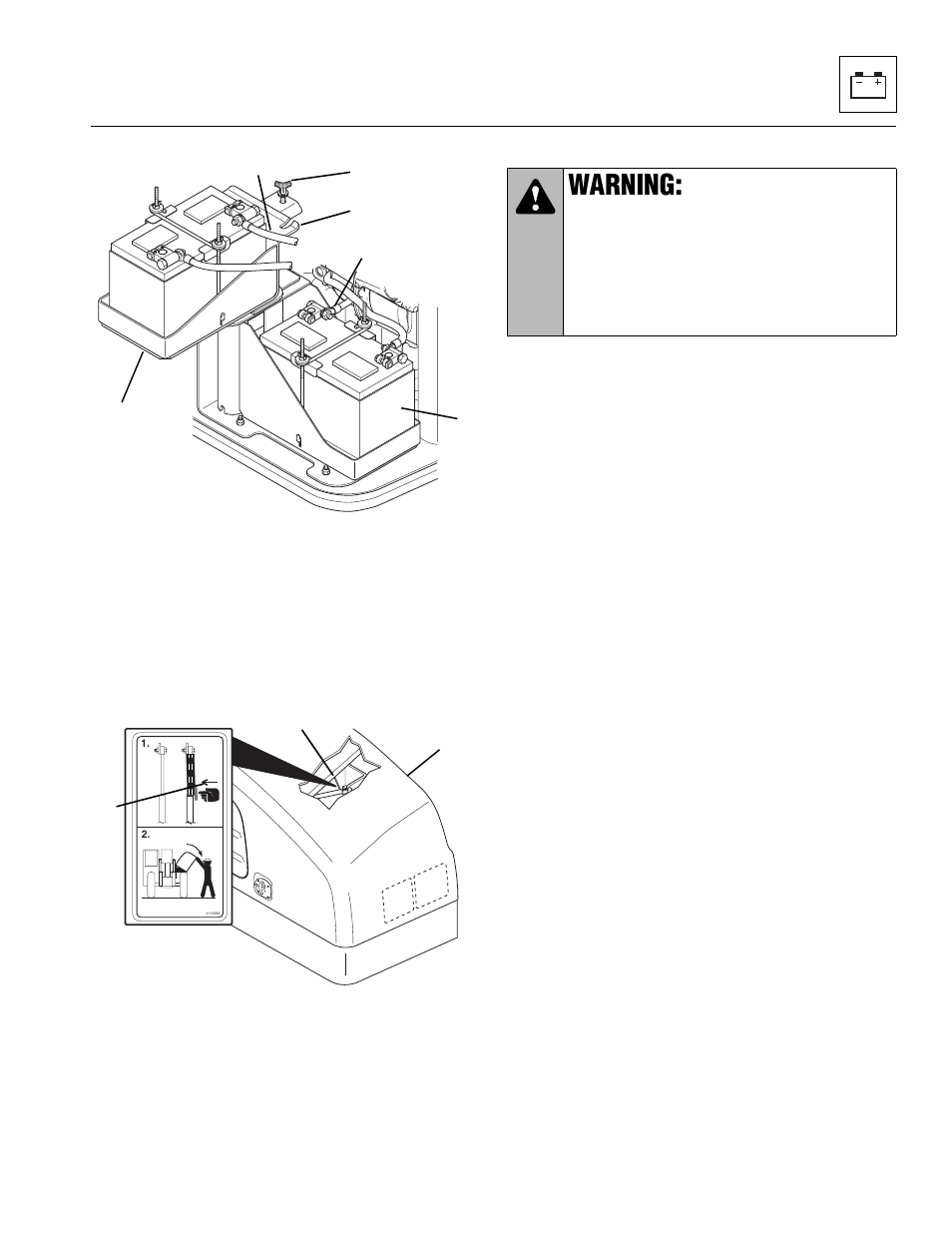 Section 9.12.2, “battery or, Batteries,” f, To section 9.12.2, “battery | Or batteries, 2 battery or batteries, Warning | Lull 944E-42 Service Manual User Manual | Page 681 / 846