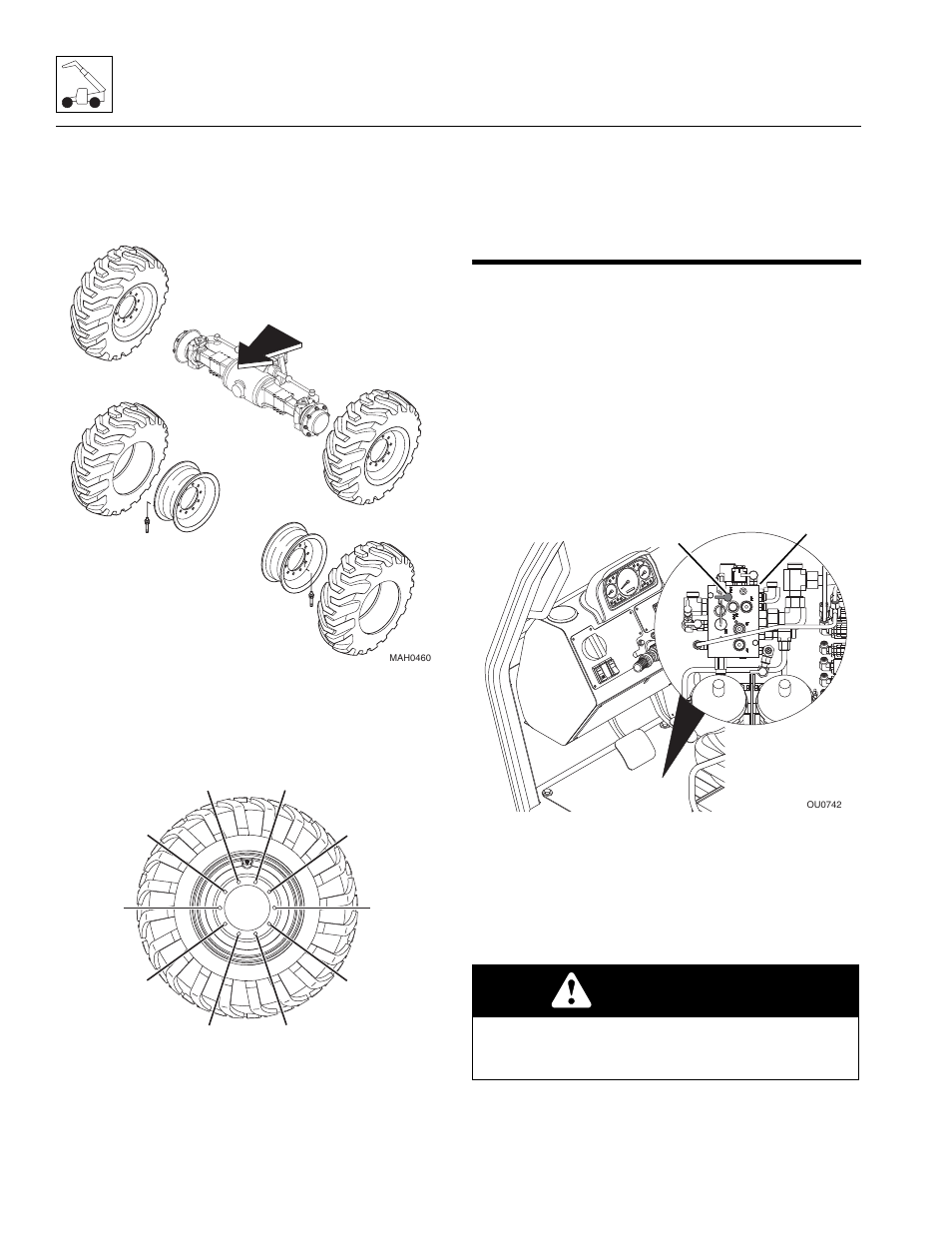 2 installing wheel and tire assembly onto machine, 6 brakes, 1 brake disc inspection | Brakes, Installing wheel and tire assembly onto machine, Brake disc inspection, Caution | Lull 944E-42 Service Manual User Manual | Page 84 / 266