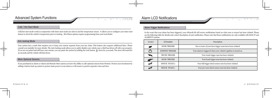 Advanced system functions, Alarm lcd notifications | CompuSTAR RF-P2W901-SS (Remote 2W901R-SS) User Manual | Page 19 / 22