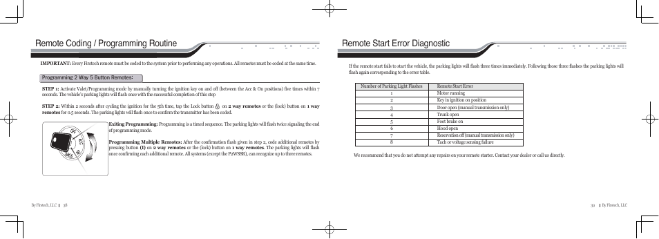 Remote start error diagnostic, Remote coding / programming routine | CompuSTAR RF-P2W901-SS (Remote 2W901R-SS) User Manual | Page 20 / 22