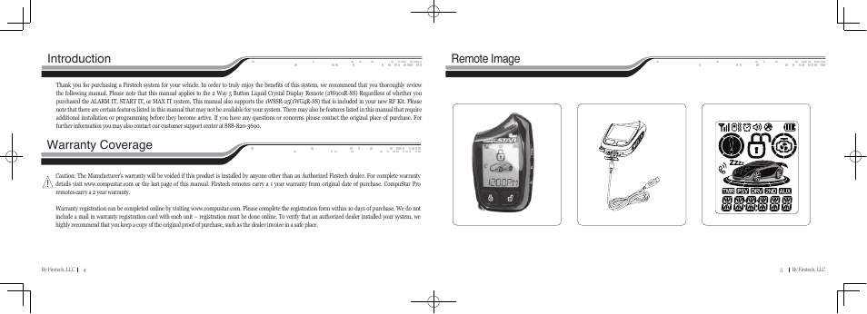 Introduction, Warranty coverage, Remote image | CompuSTAR RF-P2W901-SS (Remote 2W901R-SS) User Manual | Page 3 / 22