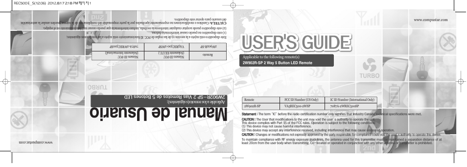 CompuSTAR RF-P2W902-SP (Remote 2W902R-SP) User Manual | 18 pages