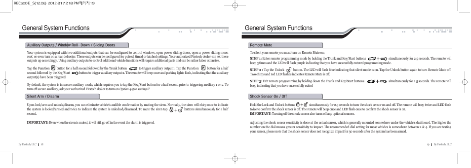 General system functions | CompuSTAR RF-P2W902-SP (Remote 2W902R-SP) User Manual | Page 10 / 18