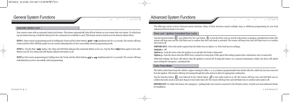 Advanced system functions, General system functions | CompuSTAR RF-P2W902-SP (Remote 2W902R-SP) User Manual | Page 11 / 18