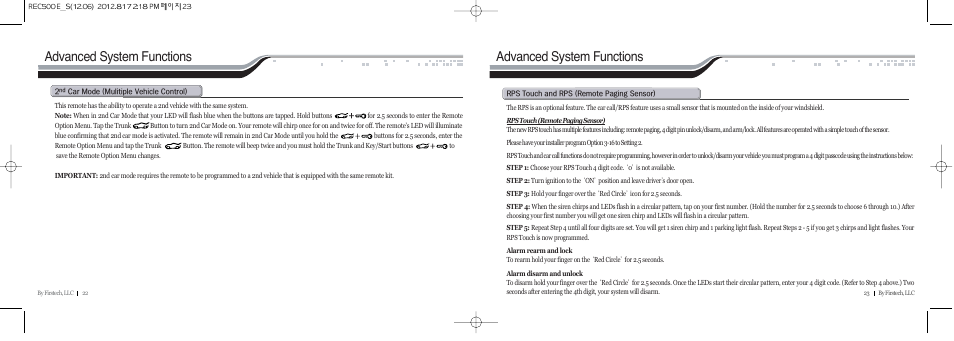 Advanced system functions | CompuSTAR RF-P2W902-SP (Remote 2W902R-SP) User Manual | Page 12 / 18