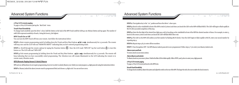 Advanced system functions | CompuSTAR RF-P2W902-SP (Remote 2W902R-SP) User Manual | Page 13 / 18