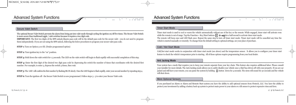 Advanced system functions | CompuSTAR RF-P2W902-SP (Remote 2W902R-SP) User Manual | Page 14 / 18